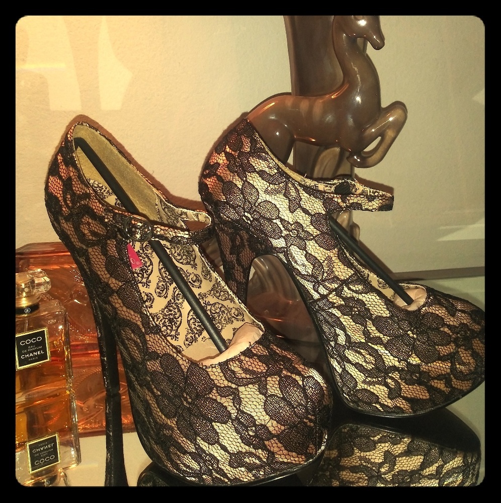 Pleaser Bordello Platform Heels Lace Overlay